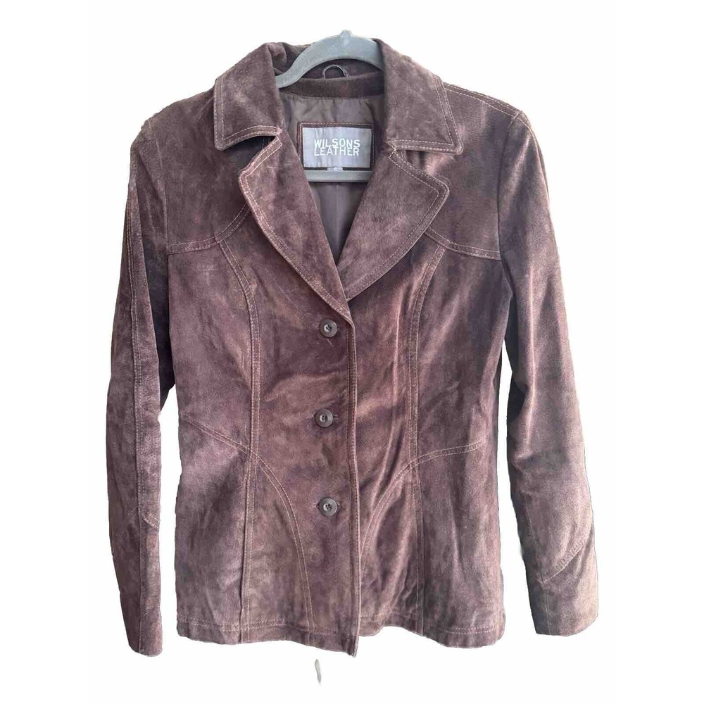 Wilsons Leather Brown Suede Blazer Jacket Women Small Vintage Y2K Collared Coat